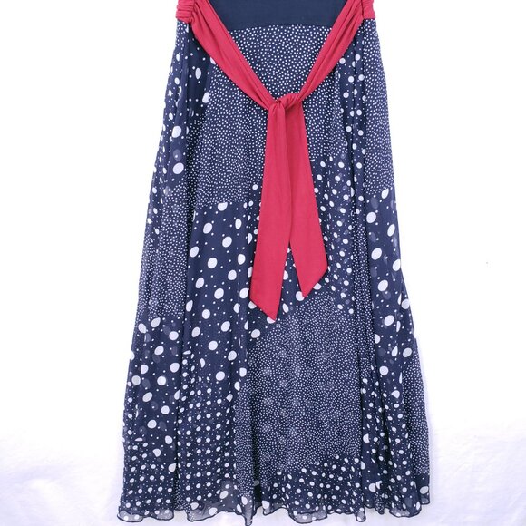 Kate and Lily Navy Blue Maxi Dress Sleeveless Polka dot Patchwork with Red Tie - Picture 8 of 14